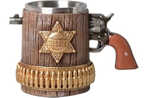 HAUCOZE Beer Stein Mug Insulated Stainless Steel Coffee Drinking Cup Sheriff German Oktoberfest Gifts Collectibles15oz