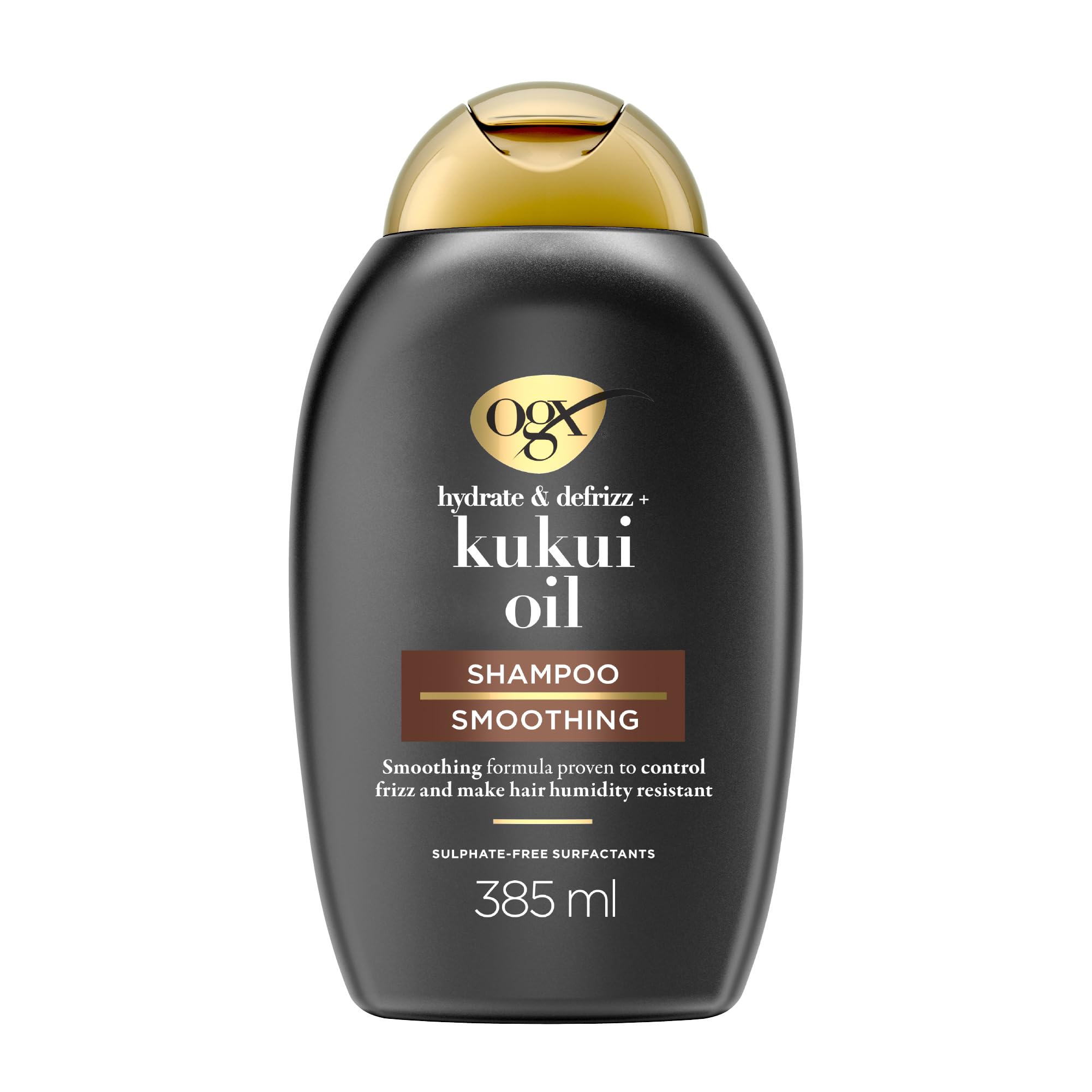 OGX Hydrate & Defrizz with Kukui Oil Smoothing Shampoo, Proven to Help Control Frizz & Make Hair Humidity Resistant, Sulfate Free, 385ml