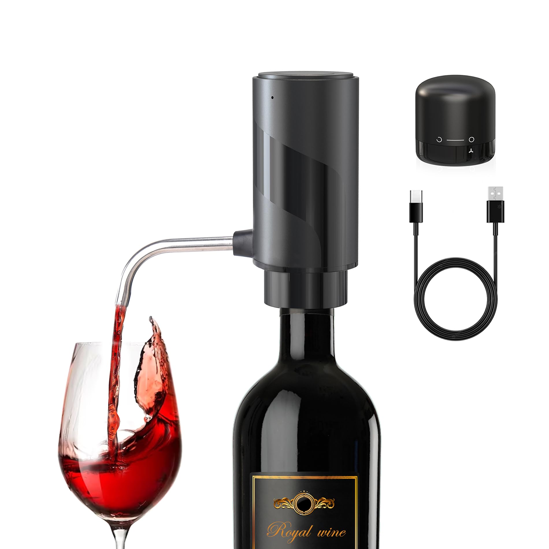 Electric Wine Aerator and Pourer,Smart Automatic Wine Decanters,Rechargeable Wine Dispenser with USB Cable,Best Wine Gifts