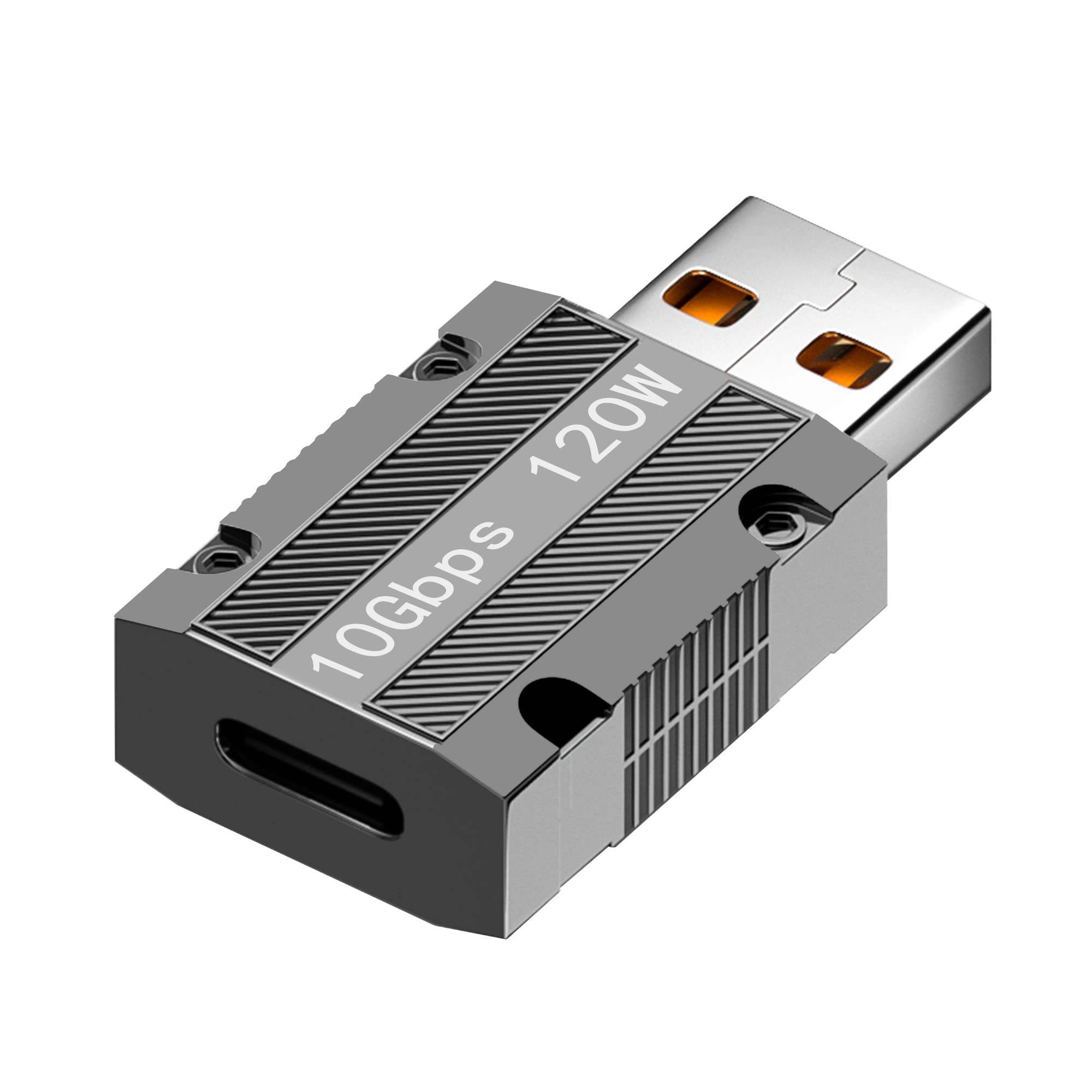 QIANRENON USB 3.1 to USB C Adapter Mecha Cyberpunk Styles 10Gbps USB3.1 Male to Type C Female Data Converter, Zinc alloy/Craftsmanship Texture, Support PD120W