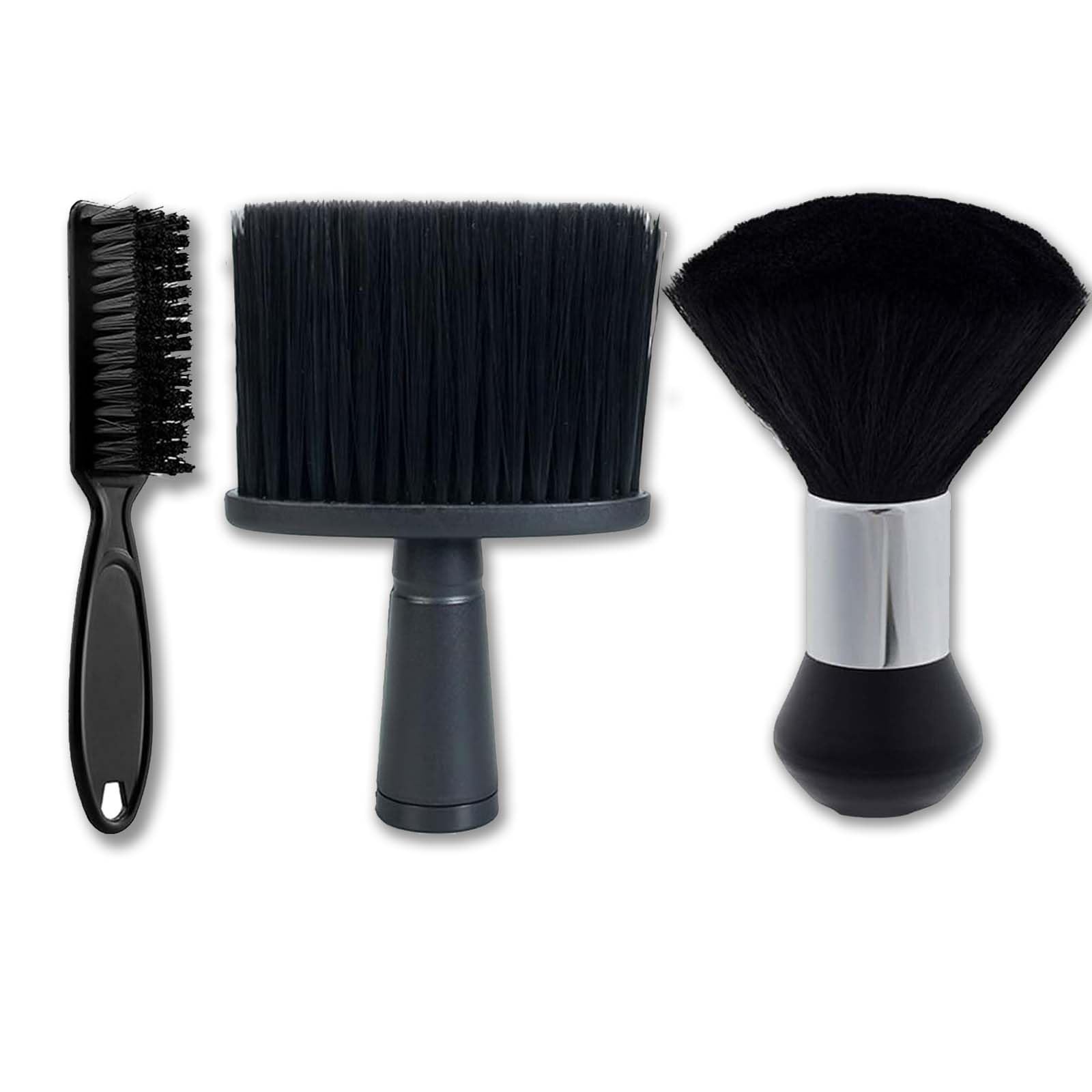3 Pcs Barber Accessories: Hairdressing Hair Brush With Handle, Neck Duster, Cleaning Brush for Neckline and Ears (Black)