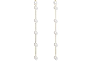 Pearl Earrings for Women Gold Pearl Drop Earrings with Long Dangling Chain Wedding Trendy Bridal Bridesmaids Jewelry Accessor