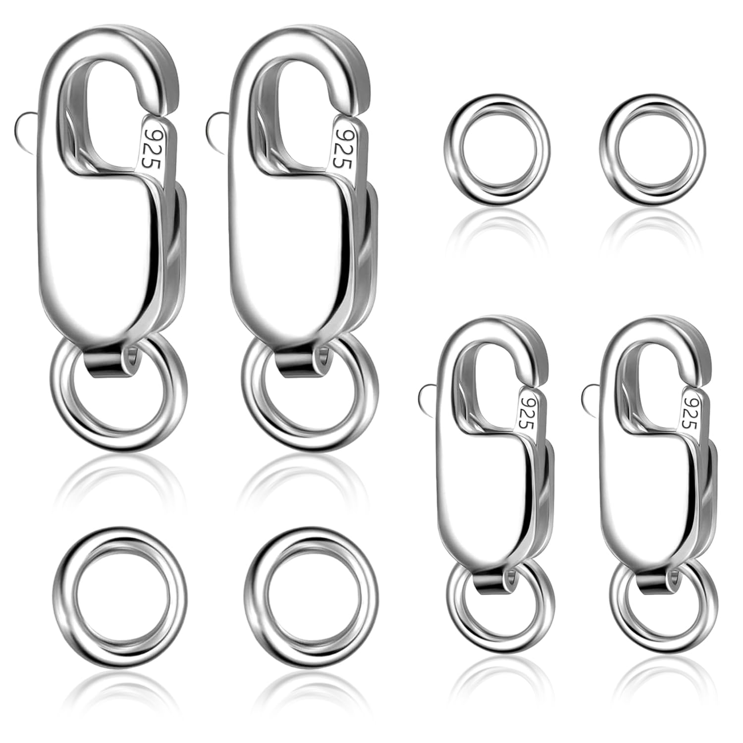 Sterling Silver 925 Clasps, 4 Pieces Lobster Claw Clasps with Jump Rings, Necklace Bracelet Jewelry Silver Clasps, for Jewelry Making Necklace Bracelet DIY Making(10MM/12MM -Silver)