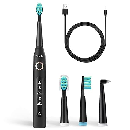 Sboly Elektrische Zahnbürste 5 Optionale Modi, Wiederaufladbare Schallzahnbürste für Erwachsene und Kinder, Schutz des Zahnfl