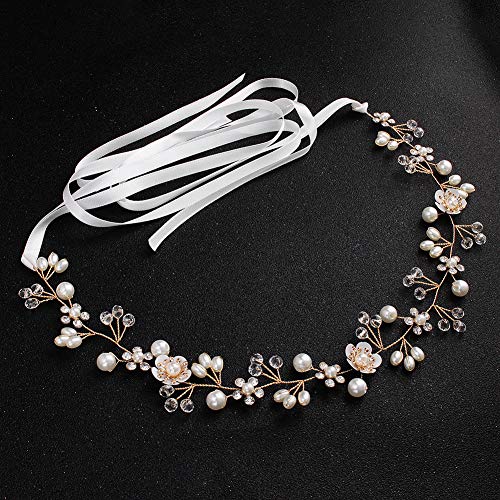 BCDshop_hairband clearance Party Headpieces Headwear Accessories Wedding Bridal Bridesmaid Crystal Pearl Ribbon Headband (White)