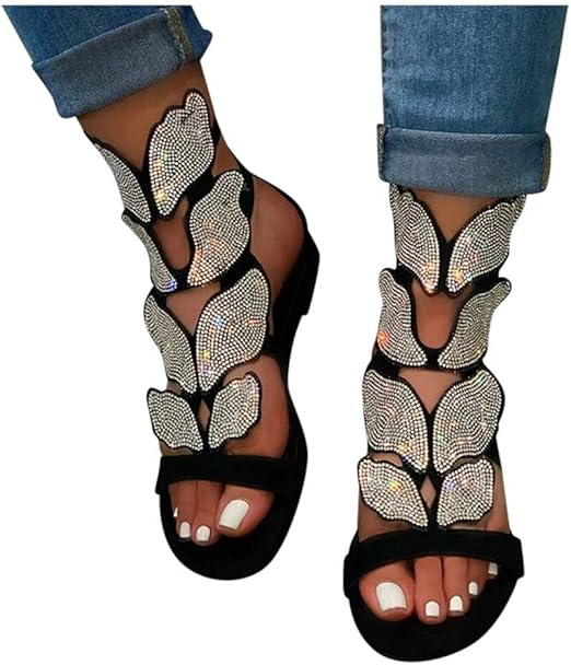 Amazon.com: Sandals for Women Flat,Women Rhinestone Butterfly Non-Slip Crystal Breathable Summer 