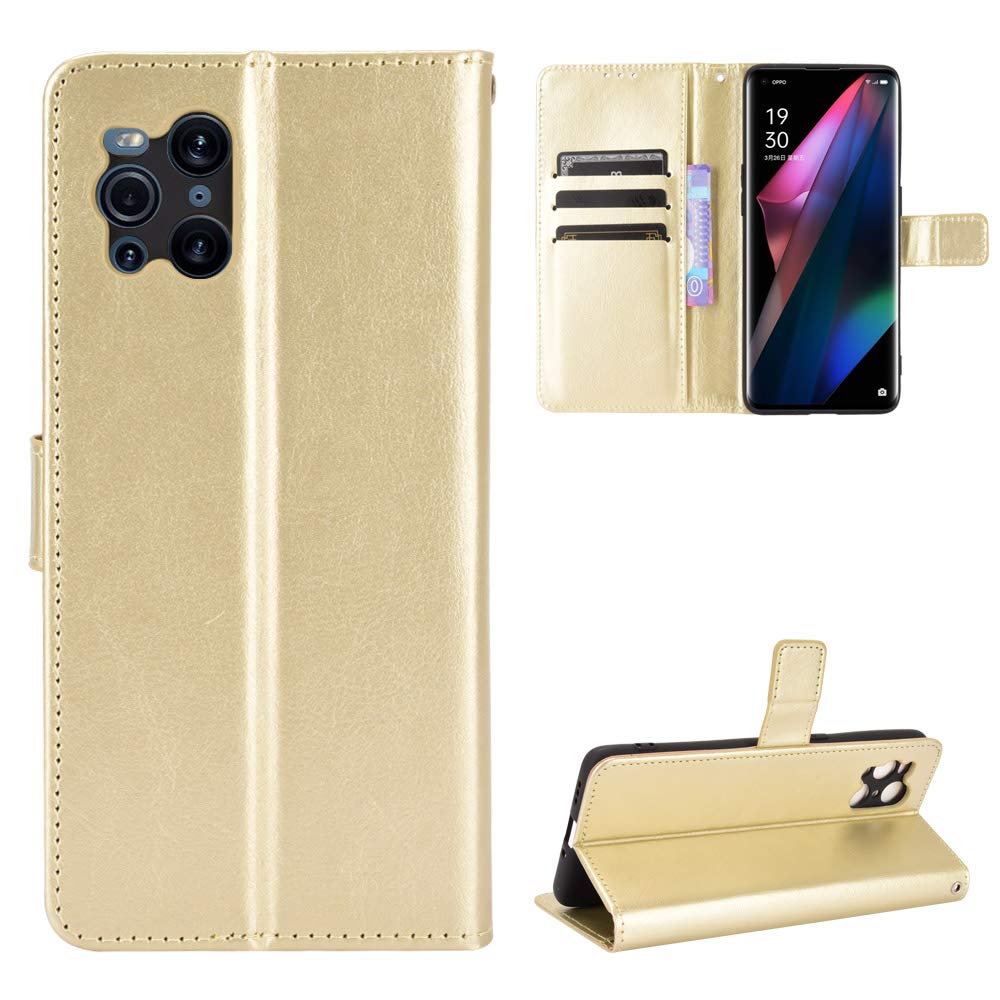 Oppo Find X3/X3 Pro Case [Wallet Case] [Kickstand] [Card Slots] [Magnetic Flip Cover] Compatible with Oppo Find X3/X3 Pro Smartphone(Golden)