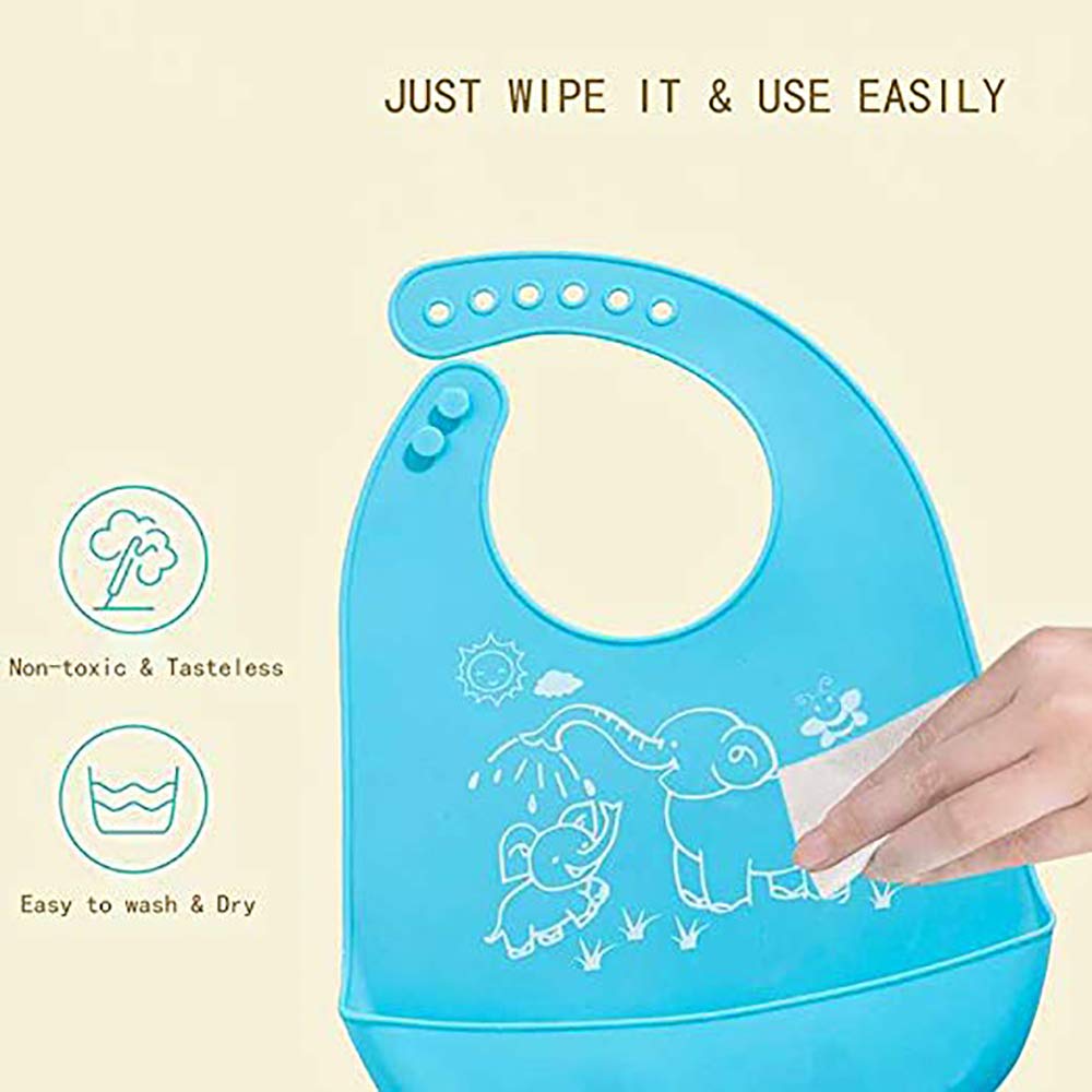Waterproof Soft Silicone Baby Bibs,Easily Wipes Clean,Keep the Mess Off,Give your baby a Good Care (Blue&Green)