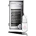 KC Republic Lash Eyebrow Extensions Kit with 1 x Trays of Mink False Eyebrows in Black Comes on Mixed Length Trays 5-8 mm, Eyebrow Glue Clear & Extension Tweezers (Black Eyebrow, Black Tweezer)
