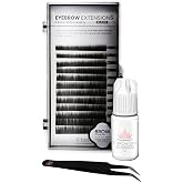 Eyebrow Extensions Kit with 1 x Trays of Mink Eyebrows in Black Comes on Mixed Length Trays 5-8 Mm Mix, Eyebrow Extension Glue Clear &amp; Extension Tweezers by Kc Republic