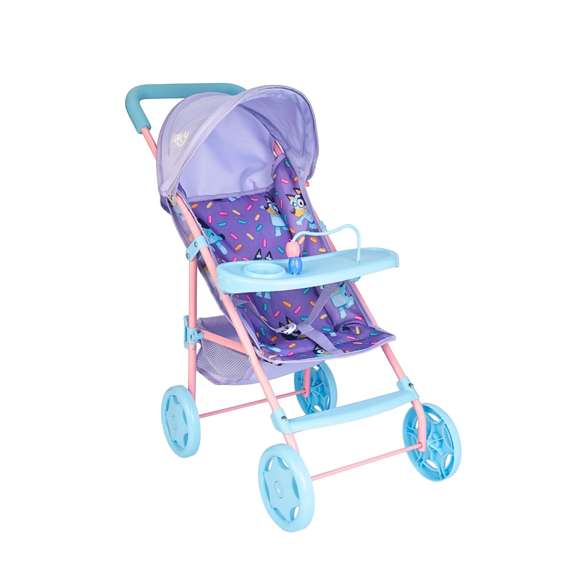 Bluey Playtime Dolls Pushchair with Play Table | Folding Toy Stroller for Kids with Cup Holder, Adjustable Hood & Under-Seat Storage | Bluey Buggy Pram for Dolls & Plush Toys Ages 3+