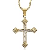 NEGS 18K Gold Plated Crucifix Cross Catholic Christ Pendant Stainless Steel Necklace for Men Women,24 Inch Chain Jesus Prayer Christian Easter Jewelry Gift