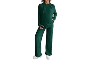 MakeMeChic Women's Maternity 2 Piece Outfits Lounge Set Ribbed Knit Long Sleeve Hoodie and Pants Pregnancy Set