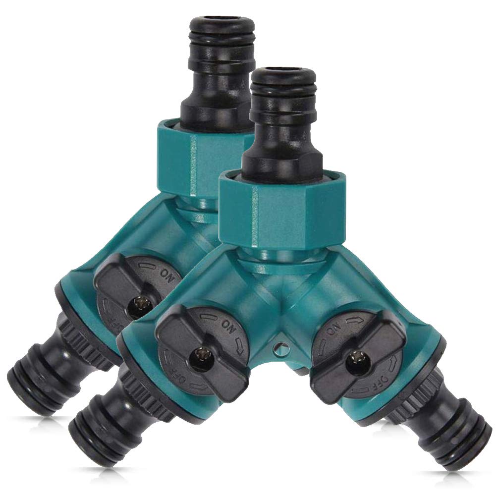SUNSK Hose Connector with Control Valve 2 Way Garden Hose Splitter Plastic 3/4 inch Hose Pipe Adapter y type Water Diverter Valve 2 PCS
