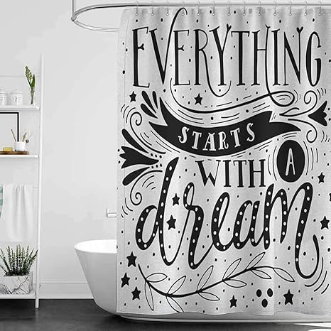 Amazon シャワーカーテンドラゴンボール黒と白 すべては夢の引用で始まるモノクロスターの葉とカール 黒と白w48 X L72 浴室用シャワーカーテン 180x180 Cm シャワーカーテン ホーム キッチン オンライン通販