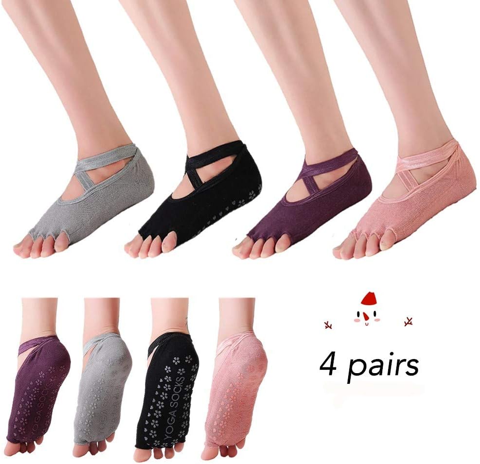 Yoga Socks Non Slip Skid with Grips for Ballet,Pilates,Barre,Exercise,Dance,Studio,Gifts For Women 4 Pairs
