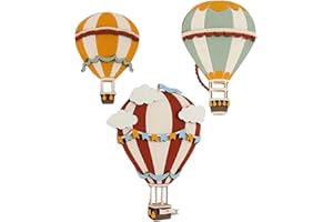 LOPUNER 3PCS Wooden Hot Air Balloon Wall Decor: Wood Cutout Hot Air Balloon Centerpieces - Wall Art Sculptures for Wedding, B