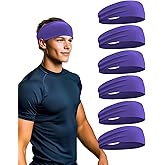 6 Pack Sport Headbands for Men & Women, Sweat Wicking Workout Sweatband, Bright Hairband for Running, Cycling, Football, Yoga