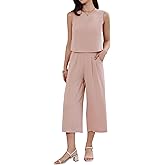 Allegra K Pants Suits for Women Summer 2 Piece Outfits Sleeveless Crop Top Elastic Waist Wide Leg Pants Casual Sets