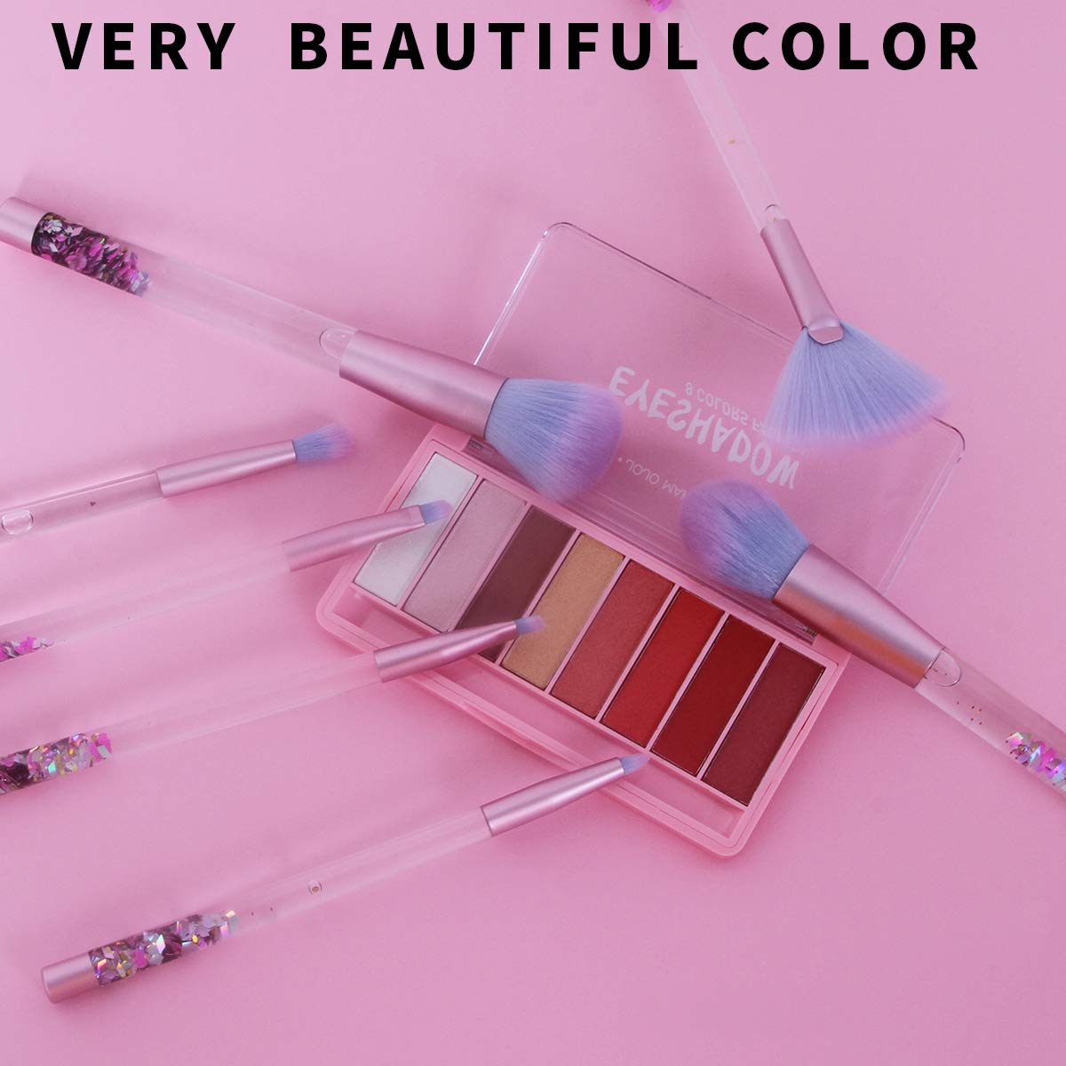 Sparkle Makeup Brushes Set with Fan Brush,Colorful Beautiful Sparkles Bronzer Blush Power Fan Lip Eyeshadow Eyebrow Eye Blender Brush