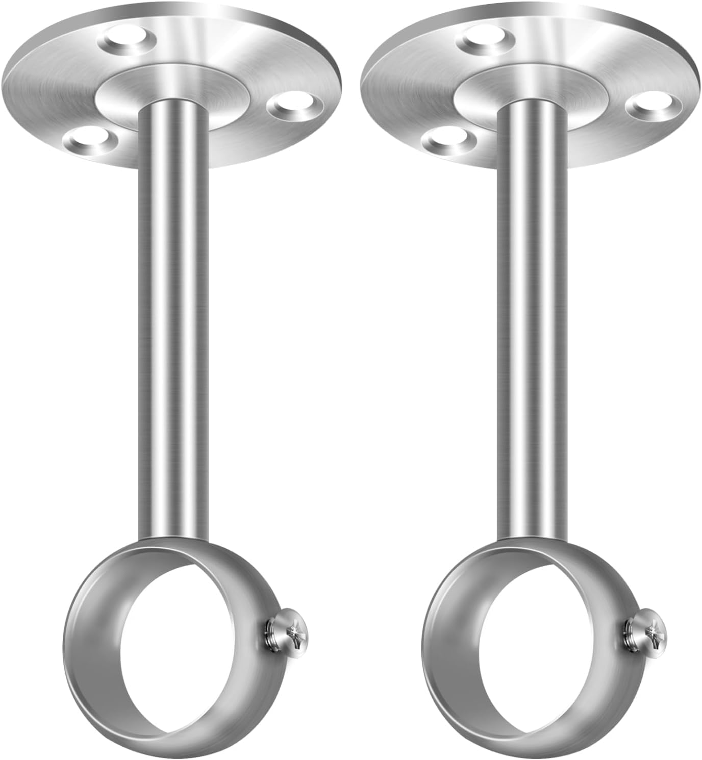 Ceiling Curtain Pole Brackets, 25.4mm 1 Inch Curtain Pole Holder Heavy Duty Metal Curtain Rail Bracket Silver Wardrobe Closet Rod Supports Hanger for Window Shower Drapery, 2 Pack