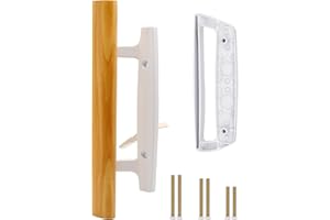 TPard Sliding Glass Patio Door Handle Replacement Set with Oak Wood Inside Handles and Zinc Diecast Outside Pull, 3-15/16" Hole Spacing, Non-Handed, White