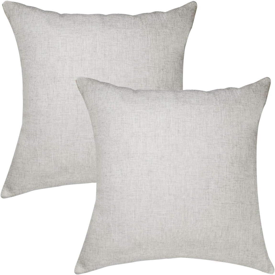 Elife Throw Pillow Covers, Burlap Pillow Cases, Cotton Linen Cushion Covers for Couch Sofa Home Decoration 18 X 18 Inches (1 Pair, Solid Gray)