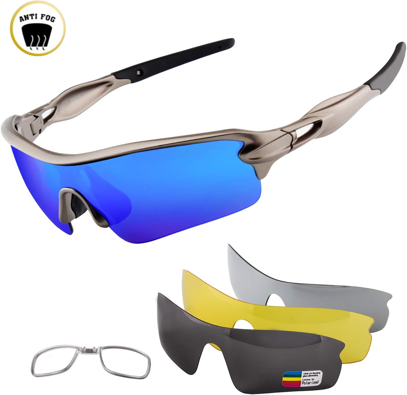 OULIQI Polarized Anti-Fog Sports Sunglasses for Men Women with 4 Interchangeable Lenes for Cycling Running Golf Skiing