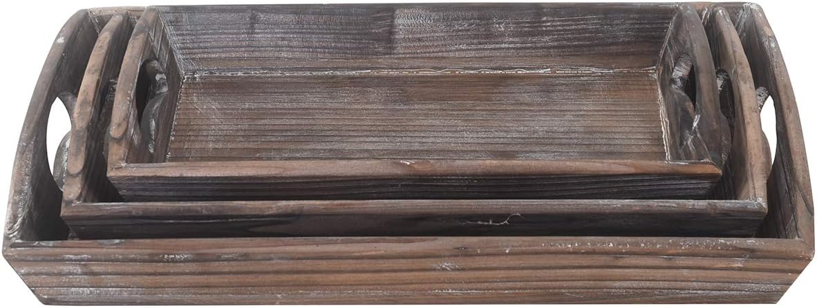  | RHF Serving Trays, Ottoman Serving Tray, Wood Breakfast Trays, Retro Nesting Serving Tray Set, Ash Trays with Handles, Platter For Food Drink Eating Coffee, 3 Tier Set, Brown: Serving Trays