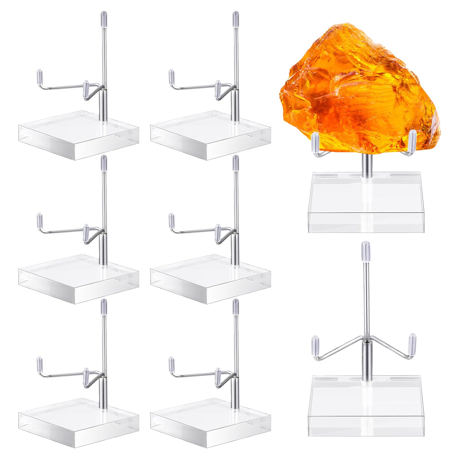 Tomotato 8 Pcs Acrylic Easel Display Stand with Adjustable Metal Arms, Small Display Easel Stand Holder with Clear Acrylic Base for Crystal Gemstones Rock Agate Collectibles, 2.4 x 2.4 x 4.2in