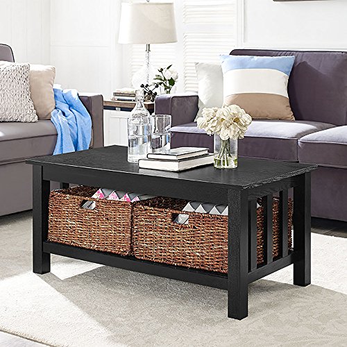 WE Furniture 40" Wood Storage Coffee Table with Totes