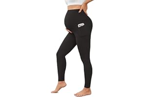 Women's Maternity Leggings with Pockets Over The Belly Pregnancy Active Wear Workout Yoga Tights Pants