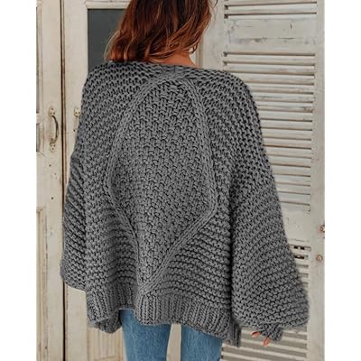 cicy bell women's open front chunky knit cardigan loose lantern sleeve oversized sweater coats