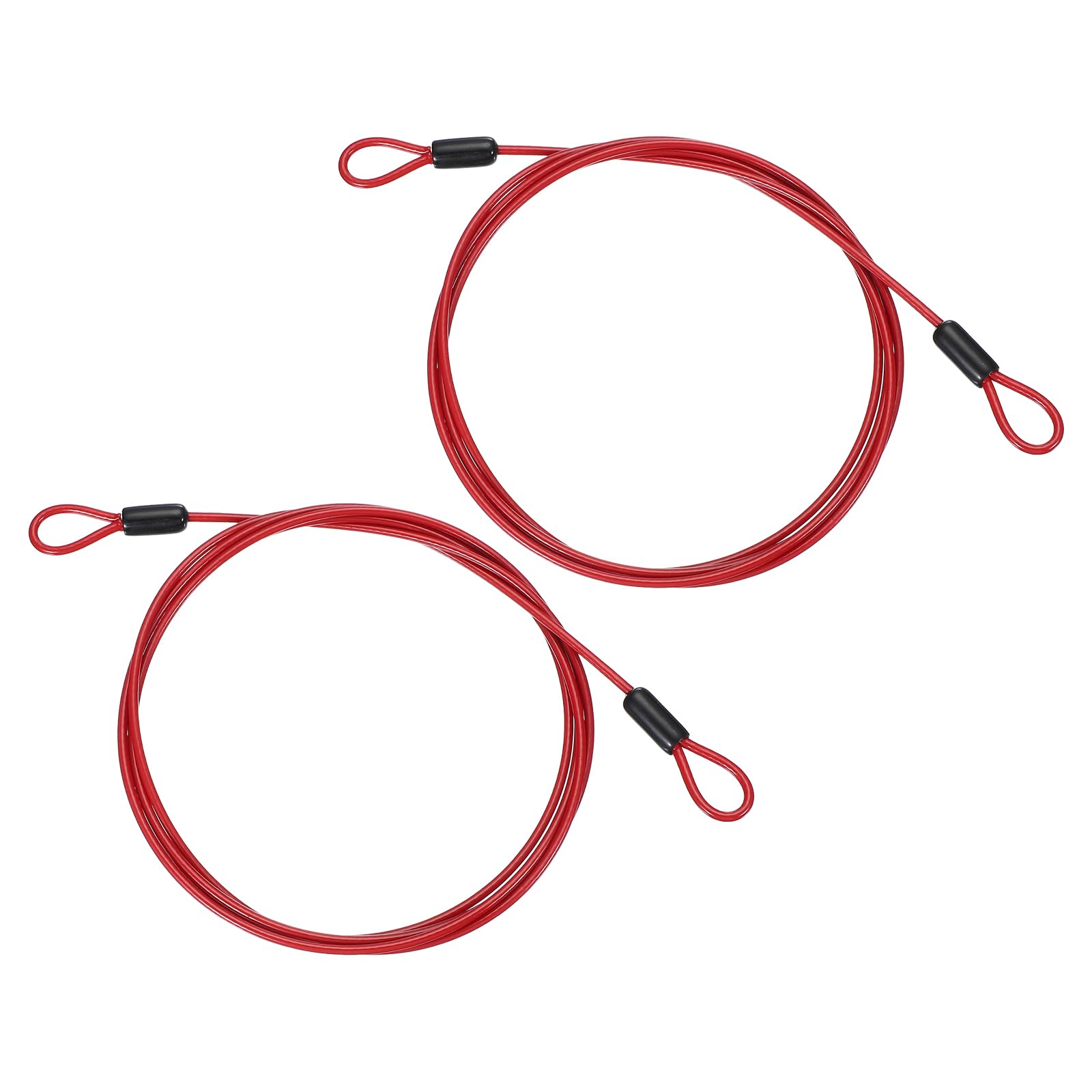 PATIKIL 1/8" Dia Vinyl Coated Stainless Steel Cable with Loops, 2 Pcs 6.6ft (79") Flexible Wire Rope Security Chain Lanyard Lock for Outdoor Stage Lighting Luggage Lock, Red