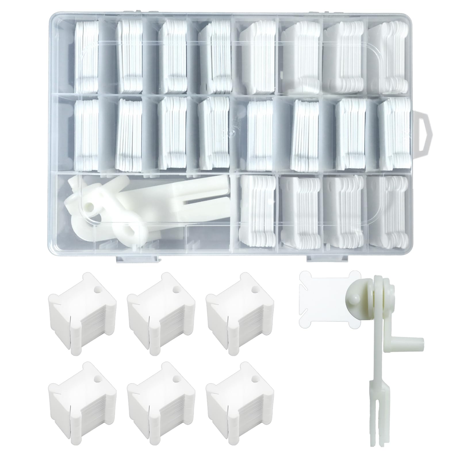 Photo 1 of 200 Pcs Embroidery Floss Bobbins, Cross Stitch Thread Storage Set, Embroidery Floss Organizer with Bobbin Winder, Plastic Thread Organizer for DIY Craft Cotton Thread Sewing Storage