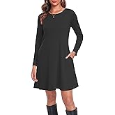 Moskill Long Sleeve Tshirt Dresses for Women with Pockets Casual Loose Swing Dress