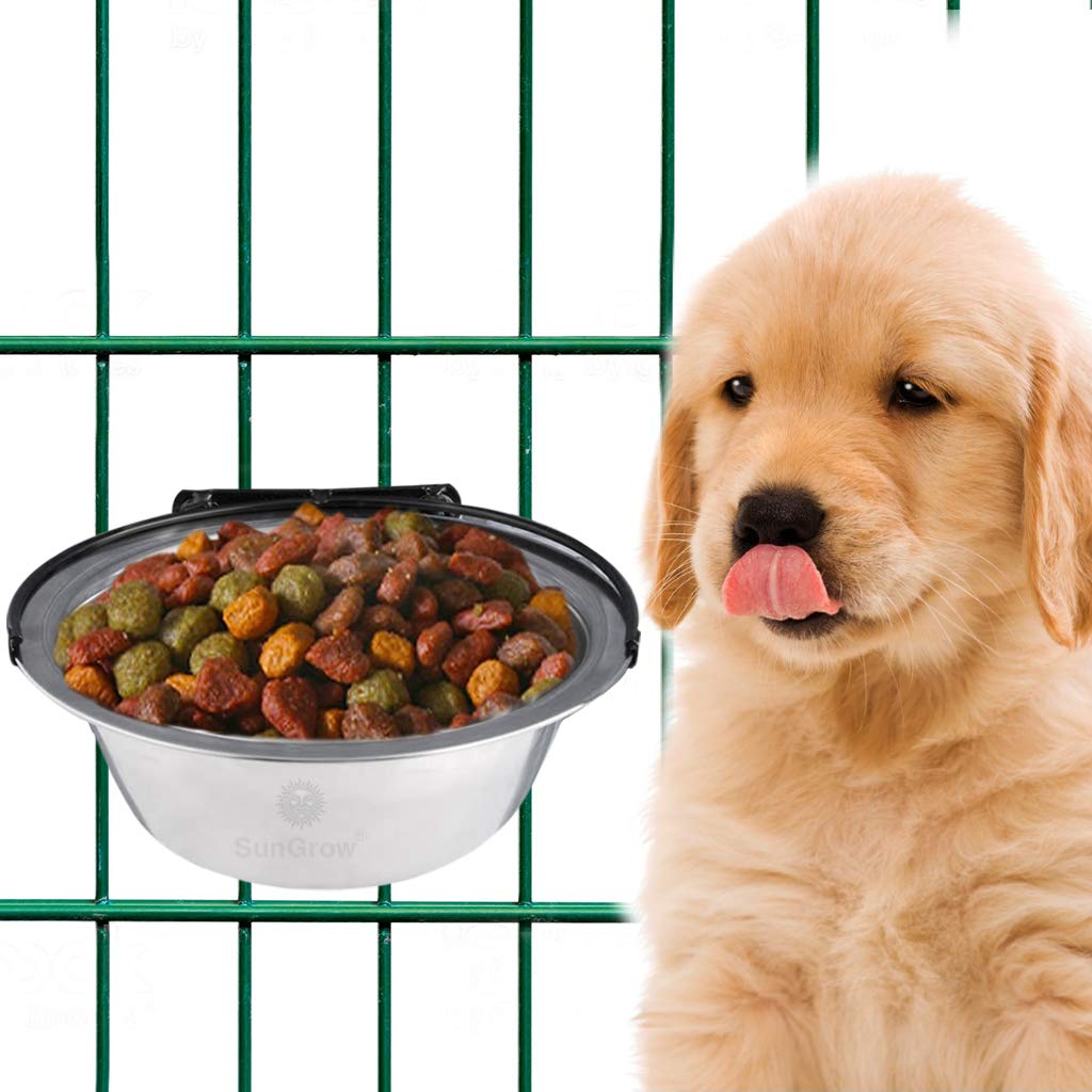 2 Stainless Steel Bowl for Pets by SunGrow: Easily attaches to cage; Perfect for Cats and Dogs; Simple removal; Reduce water and food spills; 30 oz/20 oz