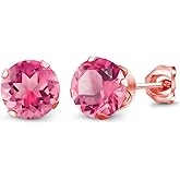 Gem Stone King 18K Rose Gold Plated Silver Pink Mystic Topaz Stud Earrings For Women Men (3.30 Cttw, Round 7MM)