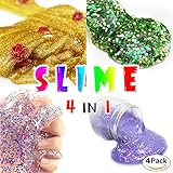 HSETIY Super Slime 4 Styles Slime（2.5 oz each,total 10oz） with Colorful Foam Balls, Gold sand Decoration, Pearl Decoration, Golden sand Glitter Shake Jars for DIY Slime