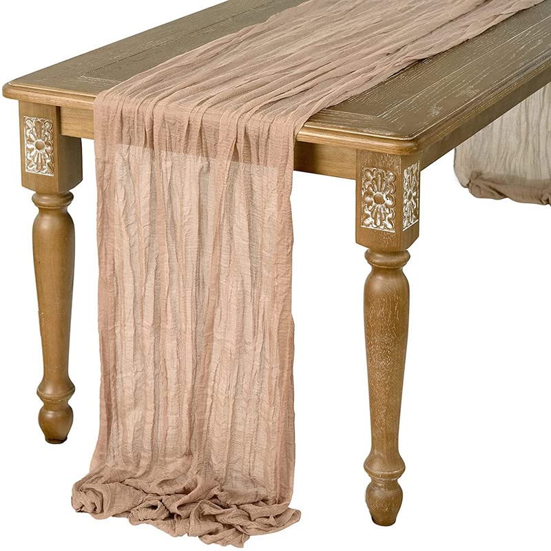 Table Runner-90*180cm (35*70inch) Cheesecloth Gauze Table Runner with Wrinkles for Wedding Decor Draping, Gauze Event Centerpiece Runner, Bridal Shower Reception Holiday Party (Dark Camel) — image 1