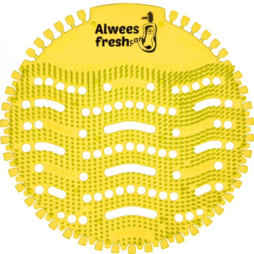 Alwees Fresh Urinal Mats Scented 10 Pack - Anti-Splash Urinal Screens, Odour Neutraliser & Deodoriser Pads, Long Lasting Urinal Blocks, Fits Most Commercial & Home Urinals - Lemon