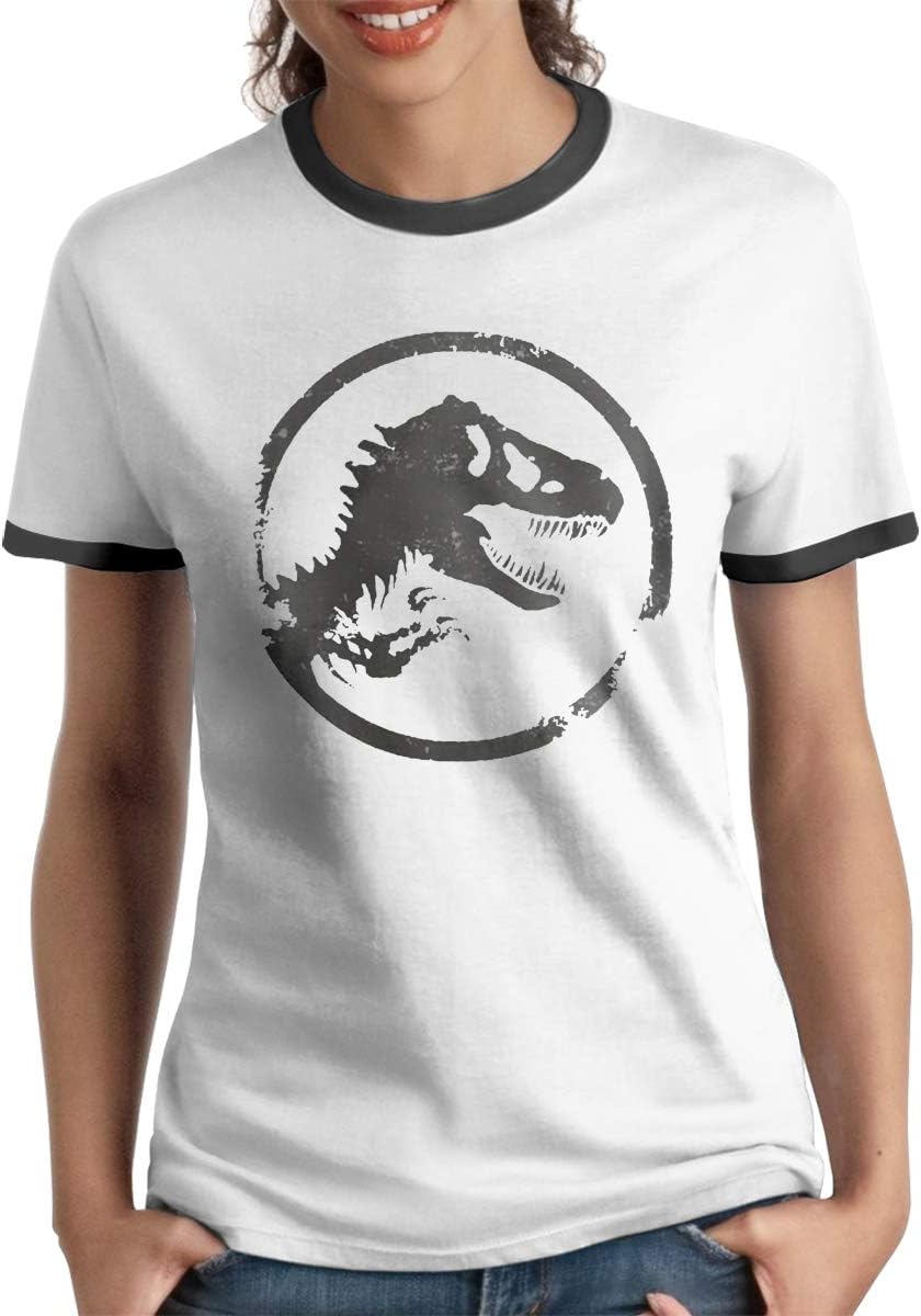 Women's Ringer T-Shirt Vintage Unique Jurassic Park World Logo. Black