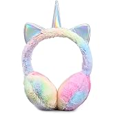 MEJORMEN Rainbow Unicorn Earmuffs Foldable/Unfoldable Ear Warmers Winter Warm Plush Outdoor Ear Covers
