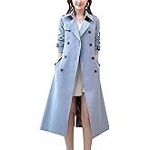 ebossy Women's Classic Double Breasted Midi-Length Trench Coat with Belt