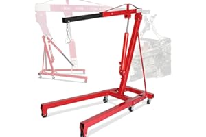 MOTOOS 2 Ton Hydraulic Engine Hoist Crane, 4000LBS Folding Heavy-Duty Cherry Picker Engine Hoist with 6 Locking Wheels & 4 Boom Positions for Truck SUV Engines Garage Workshop