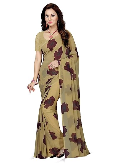 Women's Poly Georgette Printed Saree With Blouse Piece