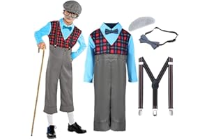 Rabtero Kids Old People Costume, Old Man Outfit for Boys, 100th Day of School Dress Up, Grandpa Costume for Boys 4-10 Years