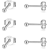 EPIRORA Sterling Silver Stud Earrings for Women- 3 Pairs of 2mm Tiny Ball Stud Earrings Round CZ Cubic Zirconia Earrings Pearl Earrings Set Cartilage Small Tragus Earrings Nose Lip Rings