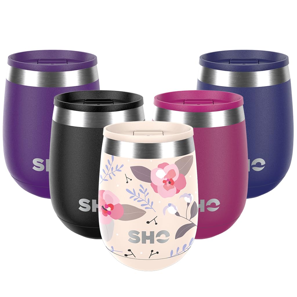 SHO Pacto - Ultimate Insulated Stainless Steel Reusable Coffee Cup & Stemless Wine Tumbler - 4 Hours Hot, 8 Hours Cold - 360ml - BPA Free (Summer Romance, 360ml)