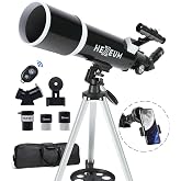 Koolpte Telescope for Adults, 80mm/600mm AZ Refractor for Beginners | High-power 80mm AZ refractor for adults and beginners, with Barlow lens, phone adapter, wireless remote and carry bag.